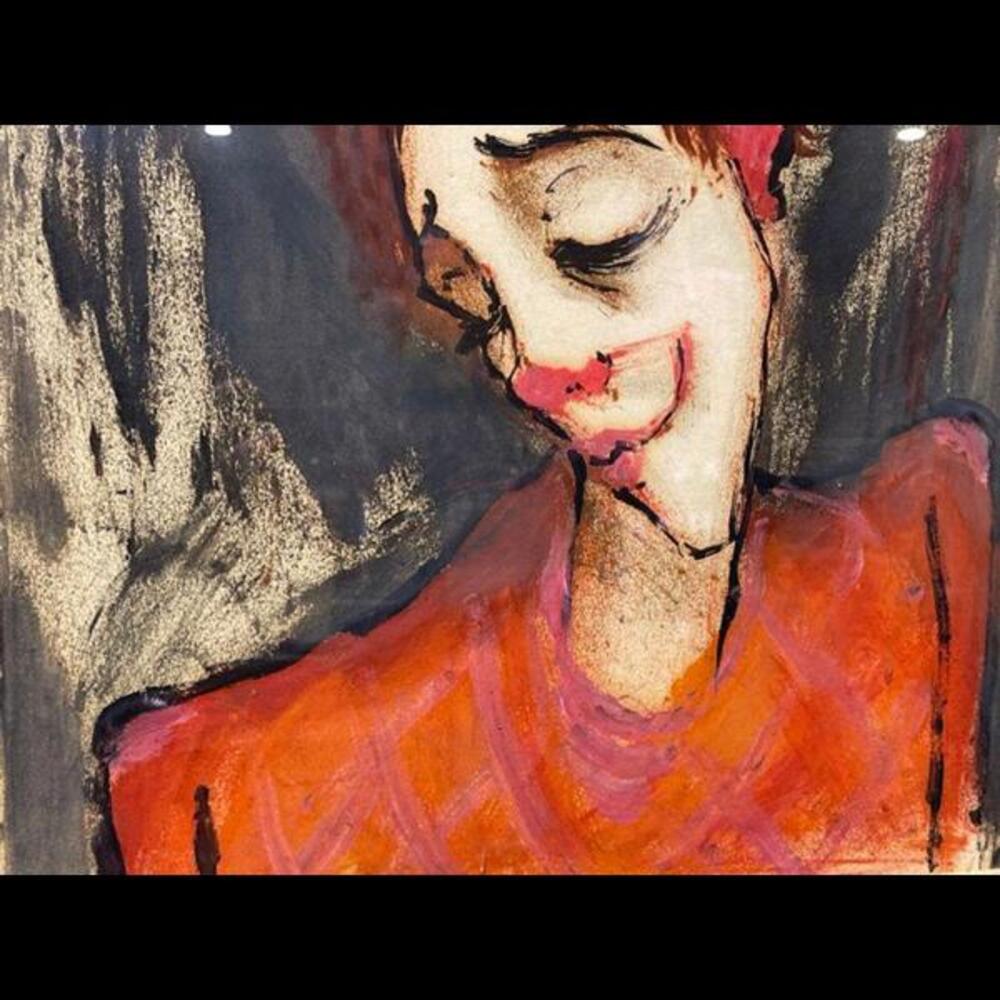Etienne Ret Signed 1964 Mixed Media Clown - Vibrant Expressionistic Style 27x22